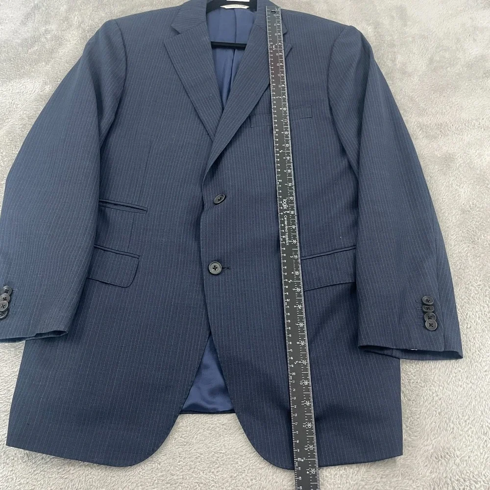 Samuelsohn 100% Wool Sport Coat Men 42/36R Blue Stripe Double Vent Preppy Canada